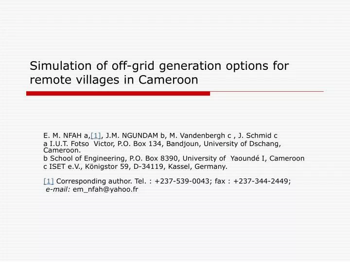 simulation of off grid generation options for remote villages in cameroon
