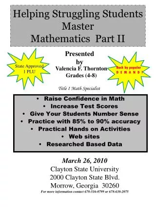 Helping Struggling Students Master Mathematics Part II