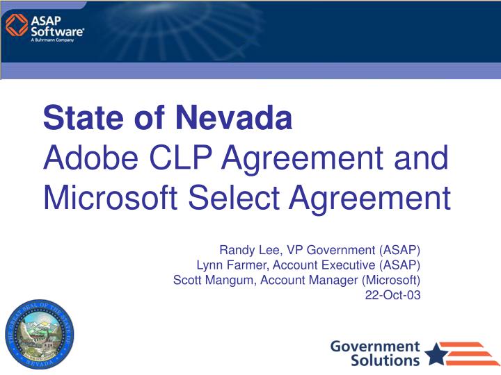 state of nevada adobe clp agreement and microsoft select agreement