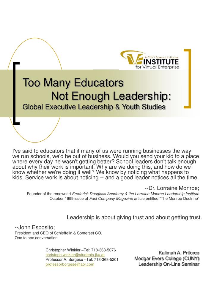 too many educators not enough leadership global executive leadership youth studies