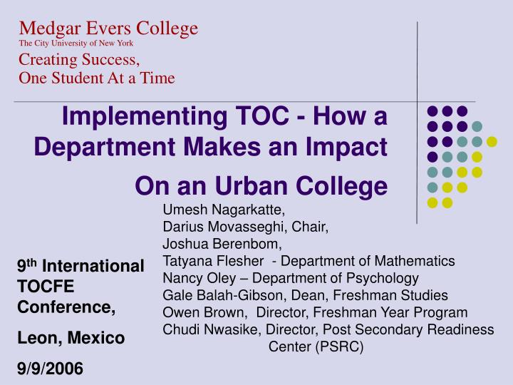 implementing toc how a department makes an impact on an urban college
