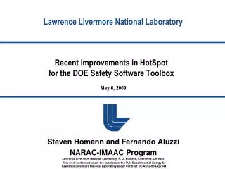Recent Improvements in HotSpot for the DOE Safety Software Toolbox