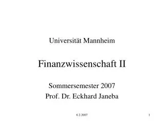 Universität Mannheim Finanzwissenschaft II
