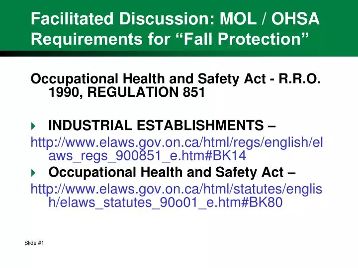 facilitated discussion mol ohsa requirements for fall protection