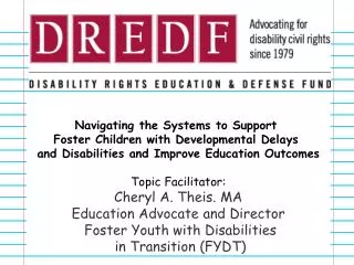 Navigating the Systems to Support Foster Children with Developmental Delays and Disabilities and Improve Education Out
