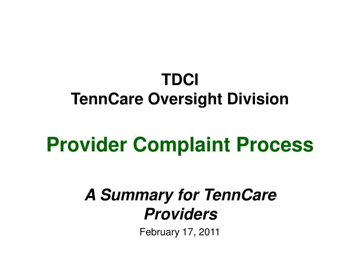 tdci tenncare oversight division provider complaint process