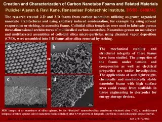 Creation and Characterization of Carbon Nanotube Foams and Related Materials Pulickel Ajayan &amp; Ravi Kane, Rensselaer