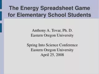 The Energy Spreadsheet Game for Elementary School Students