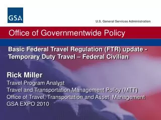 Basic Federal Travel Regulation (FTR) update -Temporary Duty Travel – Federal Civilian