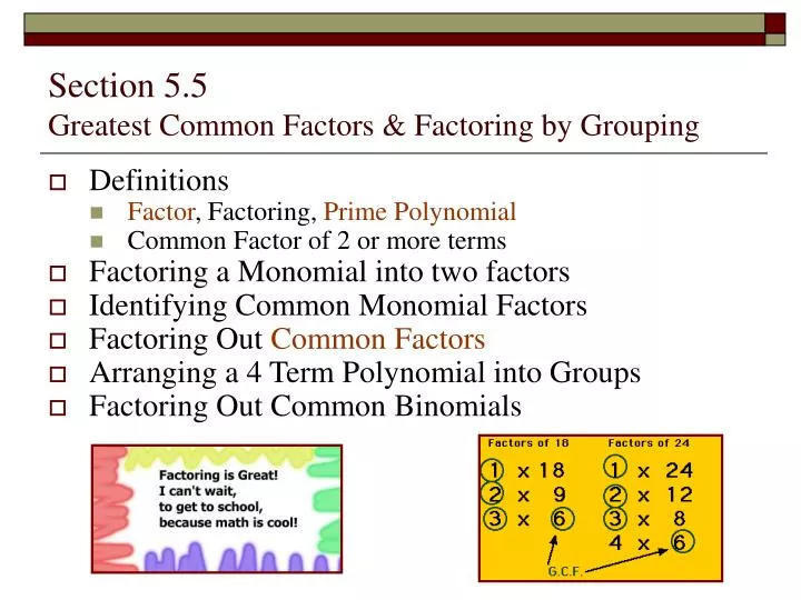 section 5 5 greatest common factors factoring by grouping