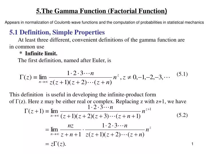 5 the gamma function factorial function