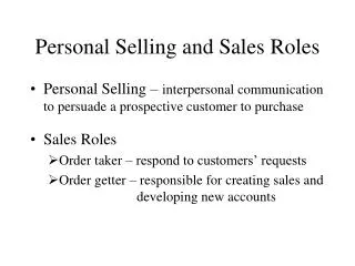 Personal Selling and Sales Roles