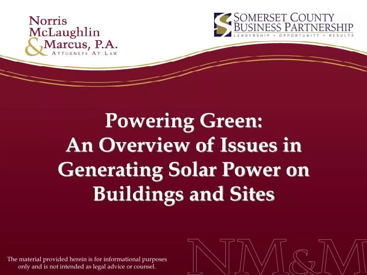 powering green an overview of issues in generating solar power on buildings and sites