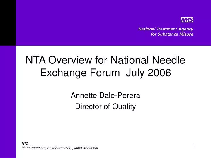 nta overview for national needle exchange forum july 2006