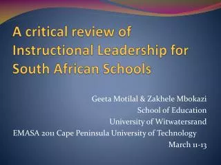 A critical review of Instructional Leadership for South African Schools