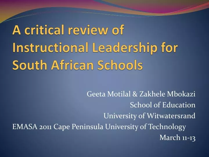 a critical review of instructional leadership for south african schools