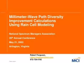 Millimeter-Wave Path Diversity Improvement Calculations Using Rain Cell Modeling