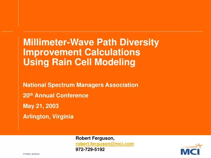 millimeter wave path diversity improvement calculations using rain cell modeling
