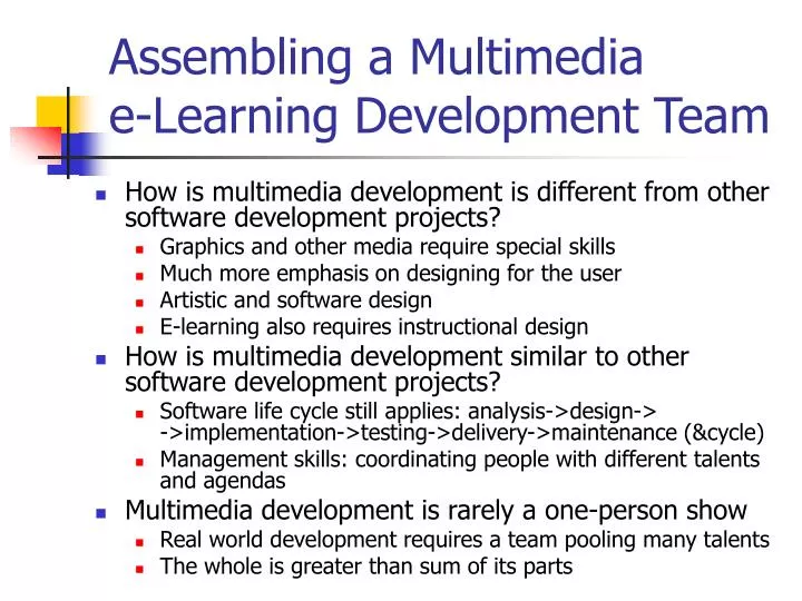 assembling a multimedia e learning development team