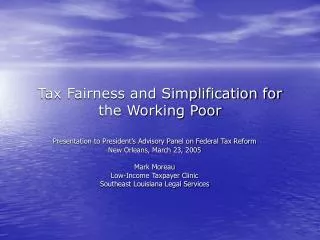 Tax Fairness and Simplification for the Working Poor
