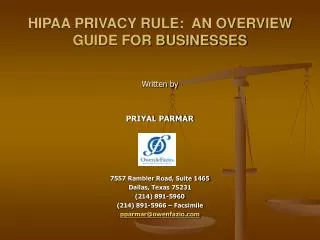 HIPAA PRIVACY RULE: AN OVERVIEW GUIDE FOR BUSINESSES
