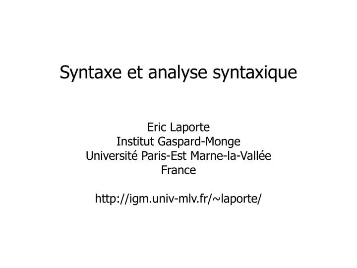 syntaxe et analyse syntaxique