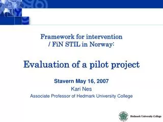 Framework for intervention / FiN STIL in Norway: Evaluation of a pilot project