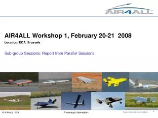 AIR4ALL Workshop 1, February 20-21 2008 Location: EDA, Brussels Sub-group Sessions: Report from Parallel Sessions