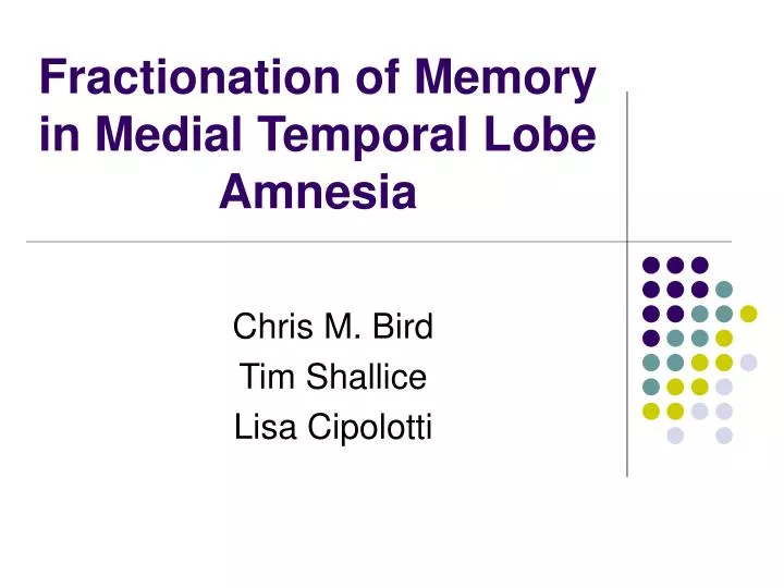 fractionation of memory in medial temporal lobe amnesia
