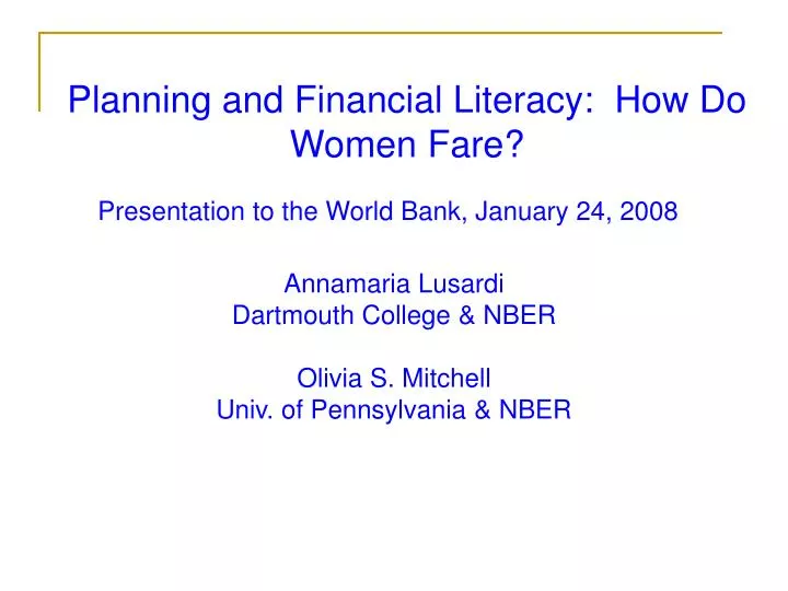 planning and financial literacy how do women fare