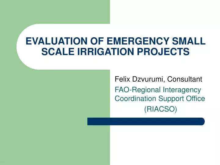 evaluation of emergency small scale irrigation projects