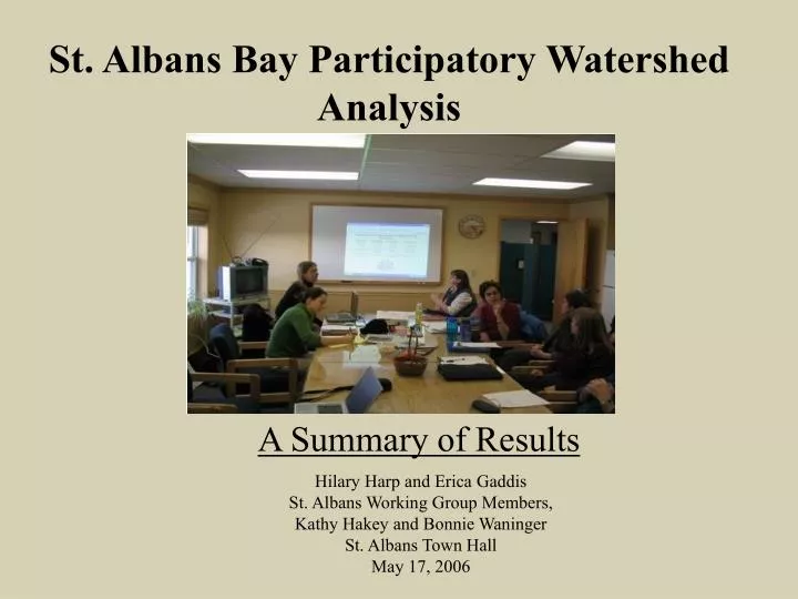 st albans bay participatory watershed analysis