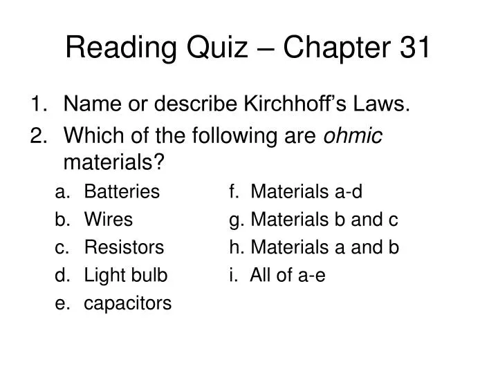 reading quiz chapter 31