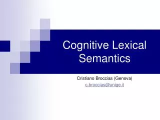 Cognitive Lexical Semantics