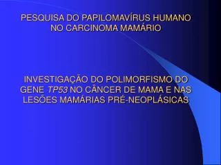 PESQUISA DO PAPILOMAVÍRUS HUMANO NO CARCINOMA MAMÁRIO INVESTIGAÇÃO DO POLIMORFISMO DO GENE TP53 NO CÂNCER DE MAMA E NA