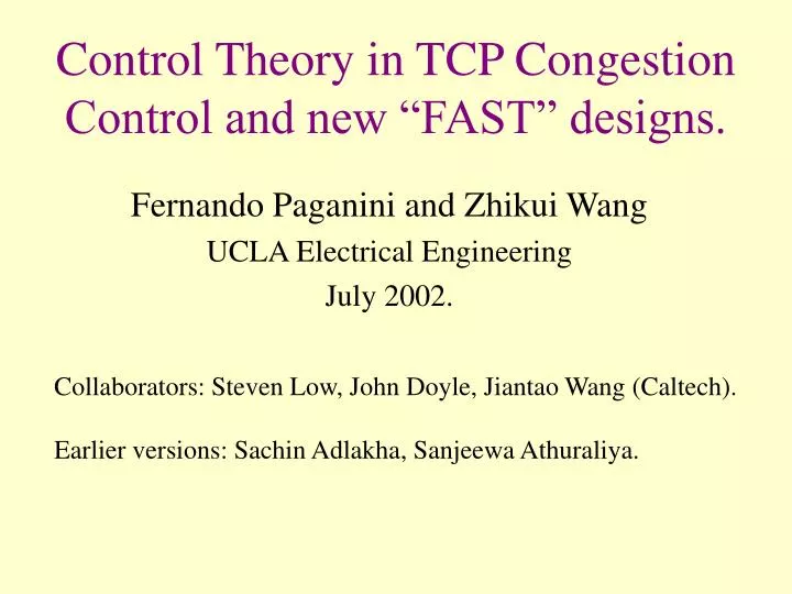 control theory in tcp congestion control and new fast designs