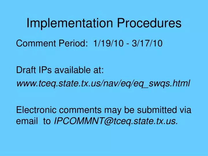implementation procedures