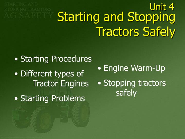 starting and stopping tractors safely