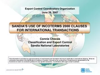 Connie Chocas Classification and Export Control Sandia National Laboratories
