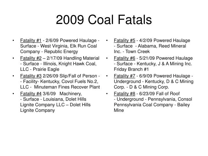 2009 coal fatals