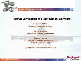 Formal Verification of Flight Critical Software
