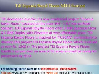 Tdi Espania Royal Floors NH-1 Sonipat(+91 9999684905) BUY