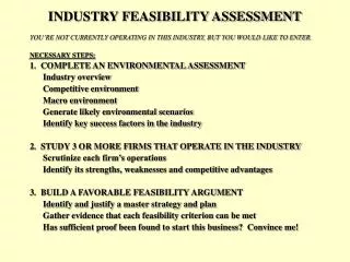 INDUSTRY FEASIBILITY ASSESSMENT