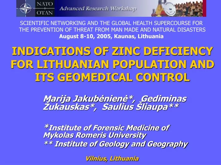 indications of zinc deficiency for lithuanian population and its geomedical control