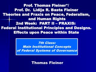 7th Class: Main Institutional Concepts of Federal Systems of Governance
