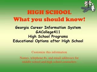 HIGH SCHOOL What you should know!
