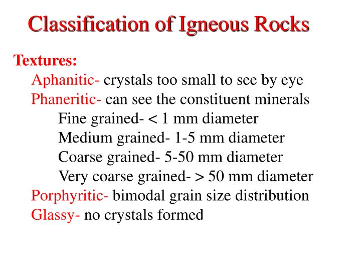 classification of igneous rocks
