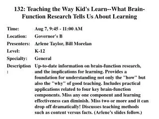 132: Teaching the Way Kid's Learn--What Brain-Function Research Tells Us About Learning