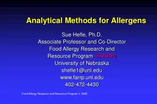 Analytical Methods for Allergens