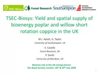 TSEC- Biosys : Yield and spatial supply of bioenergy poplar and willow short rotation coppice in the UK